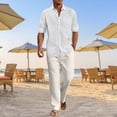thumbnail image 2 of RUTAYY Men's Outfits Long Sleeve Solid Color Shirts and Pants with Button Pockets Casual Breathable Lightweight Resort Yoga Classic Vacation Clothing Sets, 2 of 6