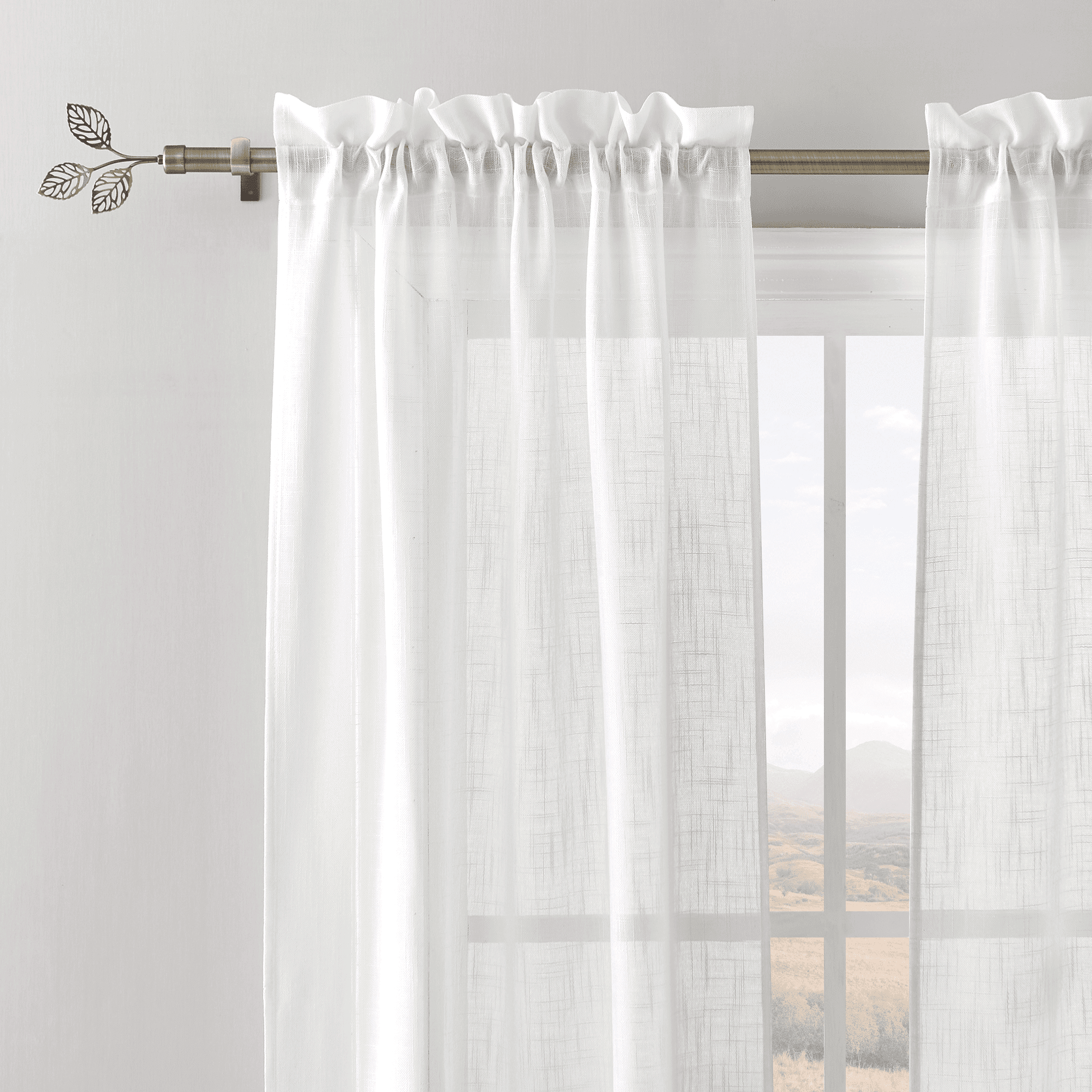 NICETOWN Brass Curtain Rod for Windows 28 to 48 inch, Adjustable Standard 1 inch Diameter Farmhouse Single Curtain Rod Set with Leaf Finials, Antique Brass