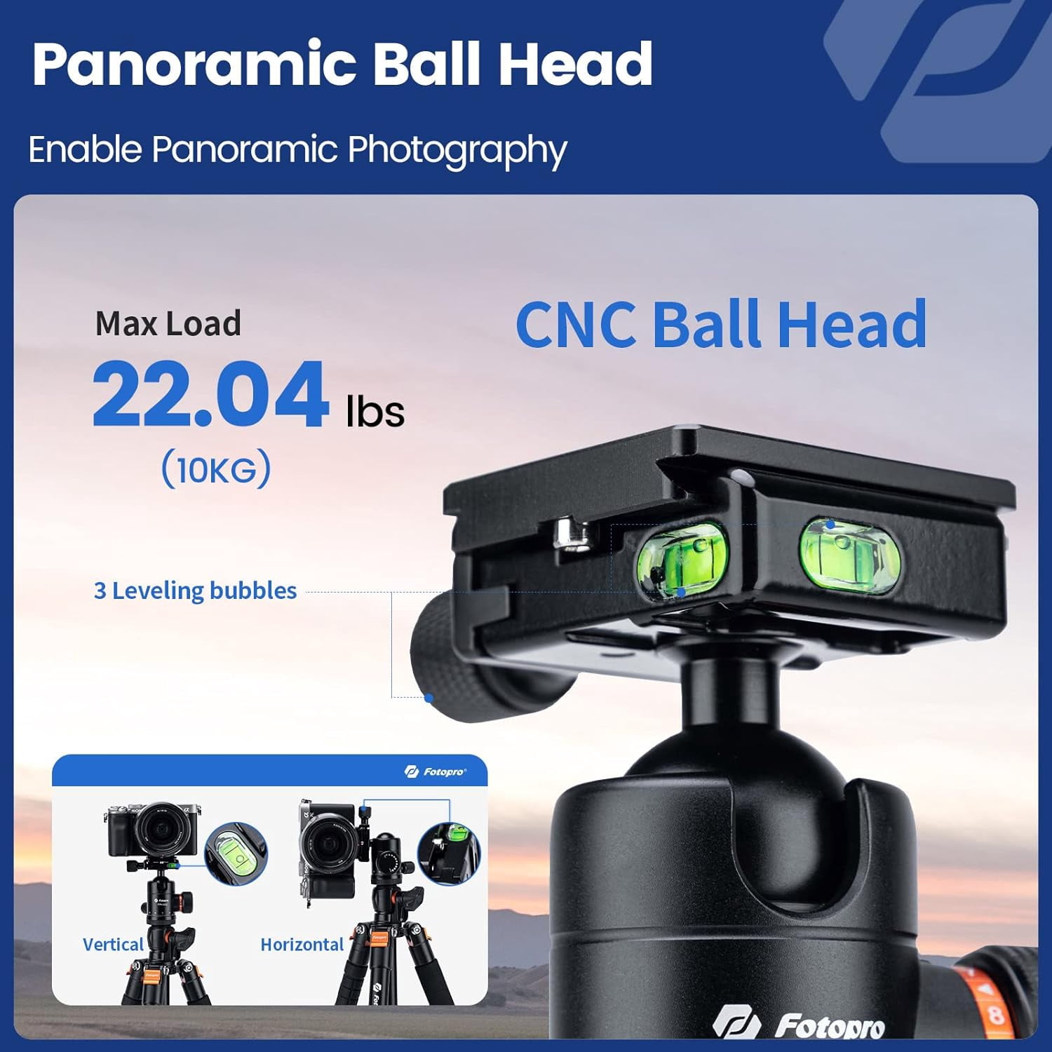 Fotopro X-Go HR Pro 62.6" Aluminum 2-in-1 Tripod and Monopod with Panoramic Ball Head, Heavy Duty Tripod Stand, 360° Horizontal Rotation, Multi Angle Center Column, Macro Shooting, Max Load 17.6 lbs