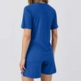 thumbnail image 4 of WMTBSRSW Womens Summer 2 Piece Outfits Lightweight Casual Ribbed Knit Short Matching Clothing Set Solid Comfy Crewneck T Shirts and Shorts Blue XL, 4 of 8