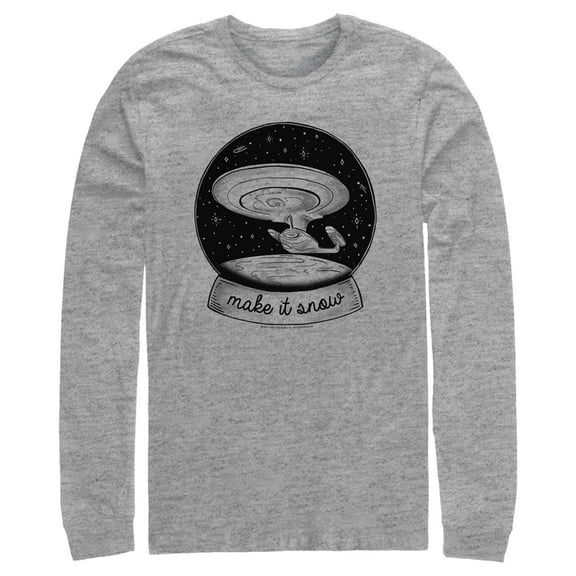 Men's Star Trek: The Next Generation USS Enterprise Captain Picard Make It Snow  Long Sleeve Shirt Athletic Heather Small