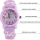 thumbnail image 4 of Reloj para niños, resistente al agua, con dibujos animados 3D, esfera redonda, correa de silicona, reloj de pulsera de cuarzo, regalo de Navidad para niñas y niños, color morado claro, 4 of 5
