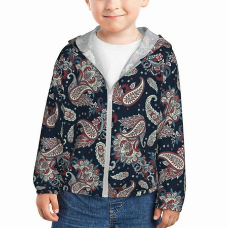 

Sun Hoodie for Kids Paisley Pattern No.9070 Long Sleeve Swim Fishing Shirts Sun Protection Zip Up Jacket Clothing Athletic Hoodie