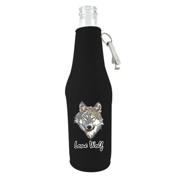 Lone Wolf Beer Bottle Coolie With Opener (Black)