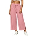 thumbnail image 4 of Hurxie Women's High Waist Pants Loose Cropped Palazzo Pants Casual Summer Beach Trouser Pink,M, 4 of 8