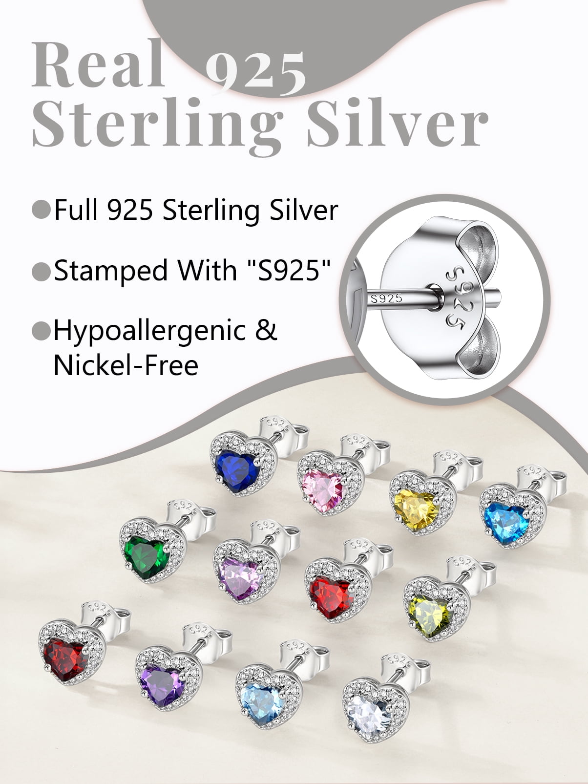 Silvora 925 Sterling Silver Heart Stud Earrings for Women April Birthstone Elegant Earring Birthday, Anniversary, Christmas Jewelry Gift