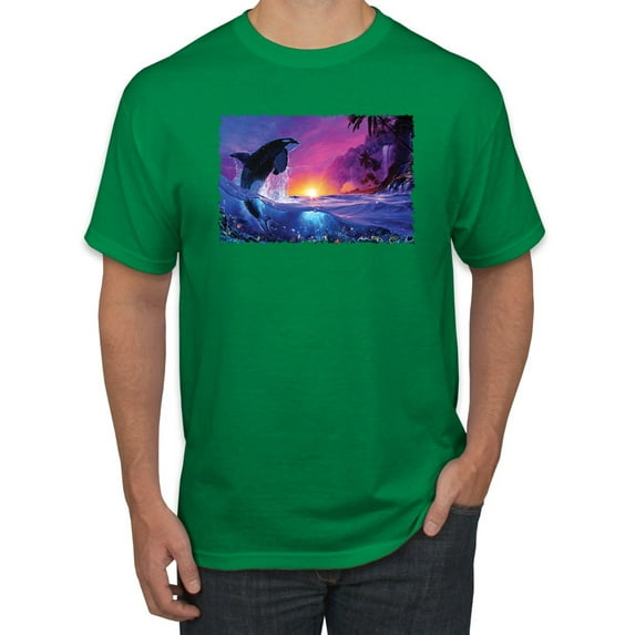 Wild Bobby, Jumping Whale During Beach Sunset, Animal Lover, Men Graphic Tees, Kelly, Large