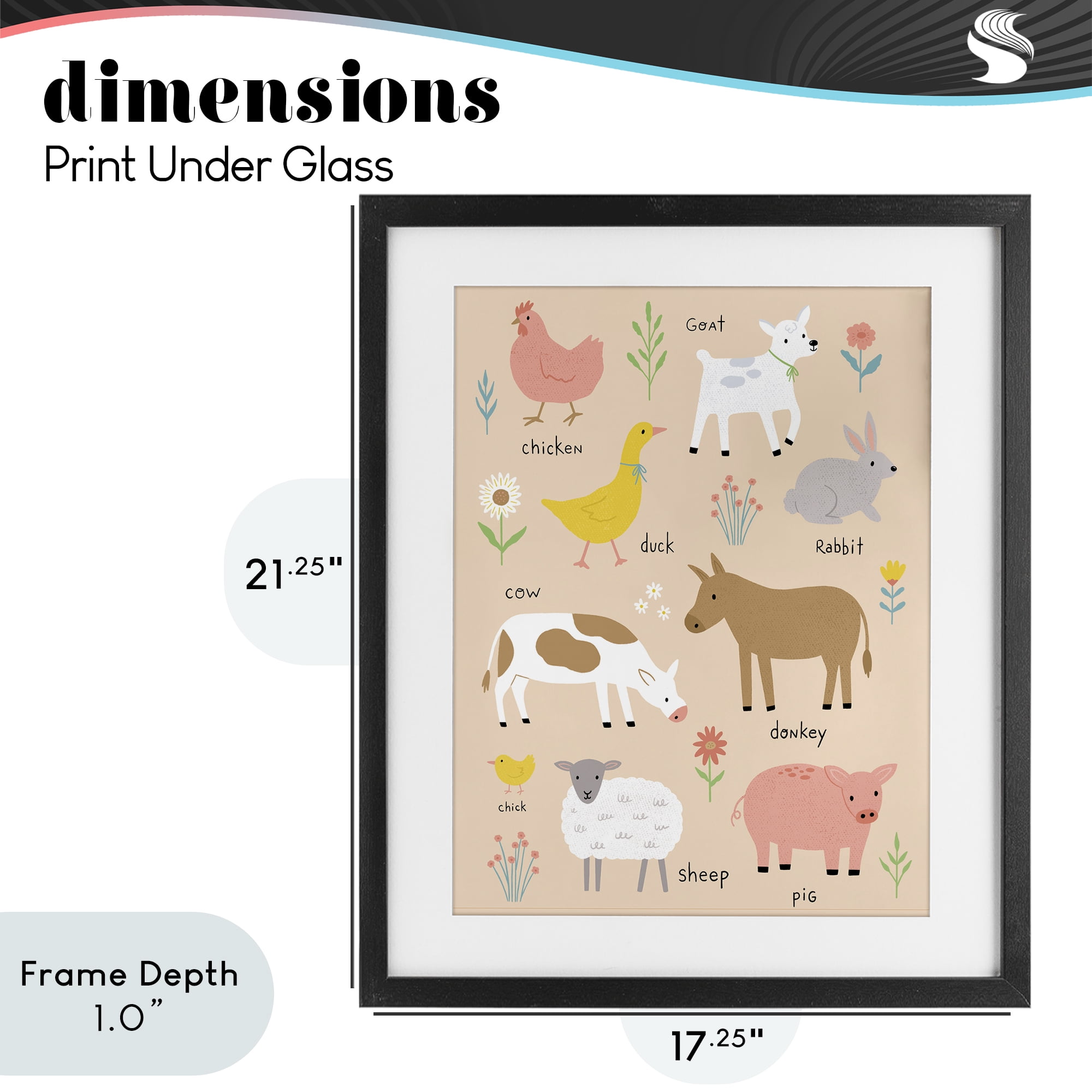 Stupell Industries Baby Farm Friends Black Framed Print Under Glass, design by Nina Seven