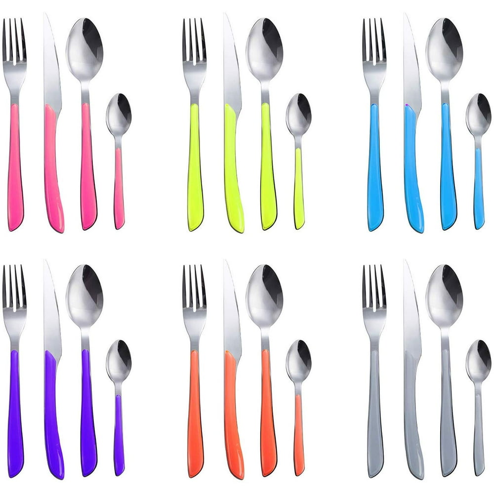 DOZZZ 24PCS Colored Flatware Set Stainless Steel Silverware Cutlery