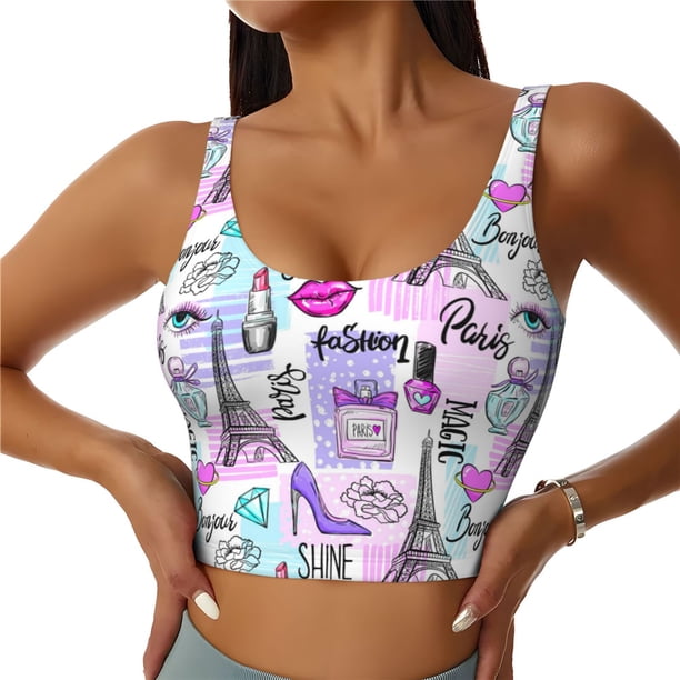 Balery Eiffel Tower and Hearts Sujetadores deportivos con espalda cruzada para mujer, acolchados, sin costuras, de alto impacto, ideales para yoga, gimnasio, entrenamiento y fitness.-X-Large