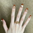 Early Autumn Coffee Color On Nail Nail Patch Shiny Gold Nail Wearing ...