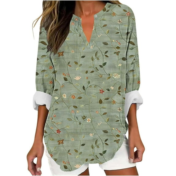 Makaor Button up Shirts for Women Plus Size V Neck Tops Tunic Graphic Long Sleeve Pullover Tees Cute Fall Winter Clothes