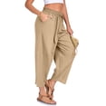 thumbnail image 4 of Women Solid Harem Capris Elastic Drawstring Waist Pockets Lightweight Summer Beach Holiday Casual Pants Khaki XXL, 4 of 7