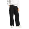 thumbnail image 2 of Ticikt Kids Cargo Sweatpants, Drawstring Elastic Waist Solid Color Straight Leg Soft Breathable Casual Sports Trousers for Boys Girls,Black, 2 of 6
