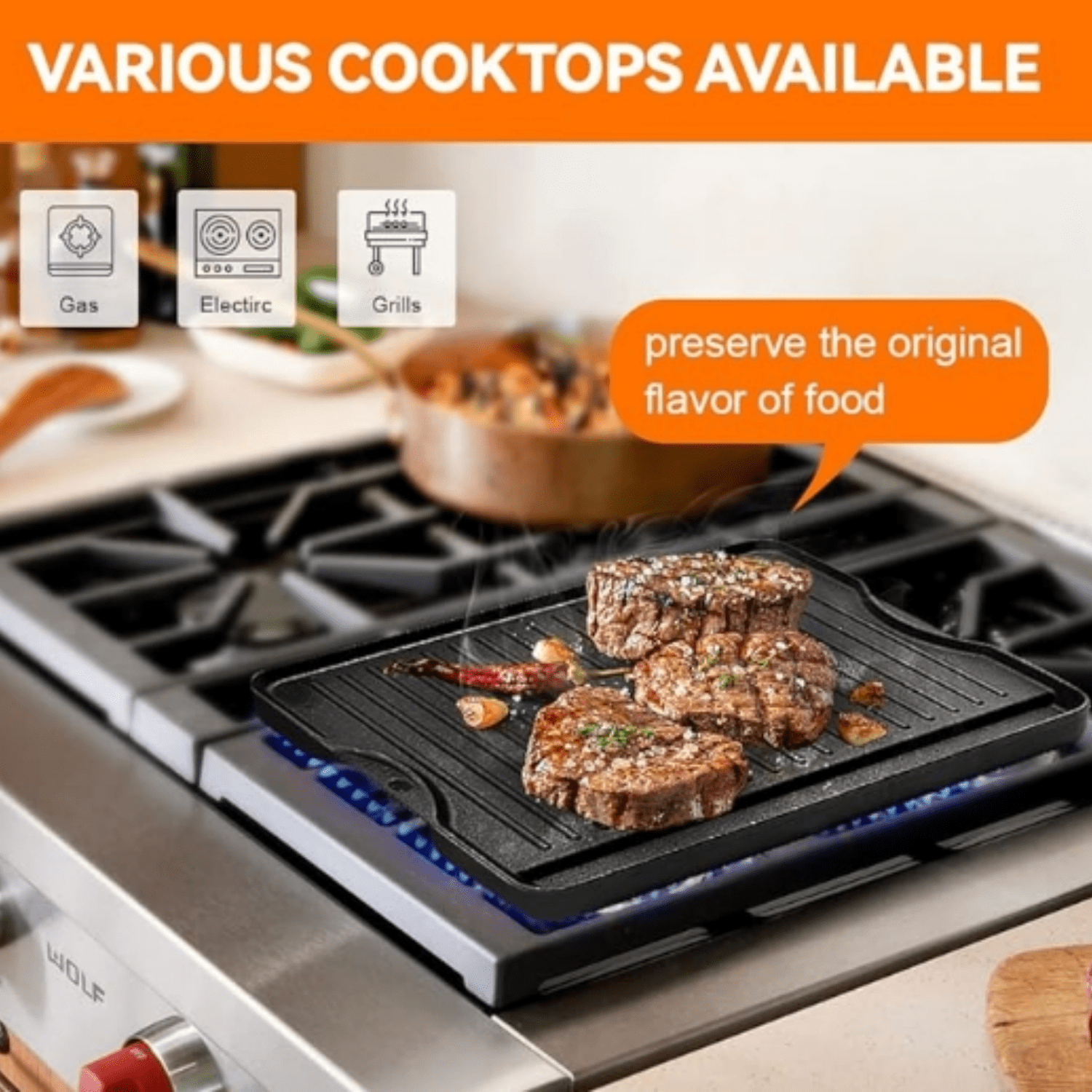 Reversible Cast Iron Grill Griddle for All Camp Chef 14" and 16" Stoves, Double Side Griddle for Camp Chef Explorer 2-Burner, 3-Burner, Single Burner Stove, Cooking Surface 14" x 16"