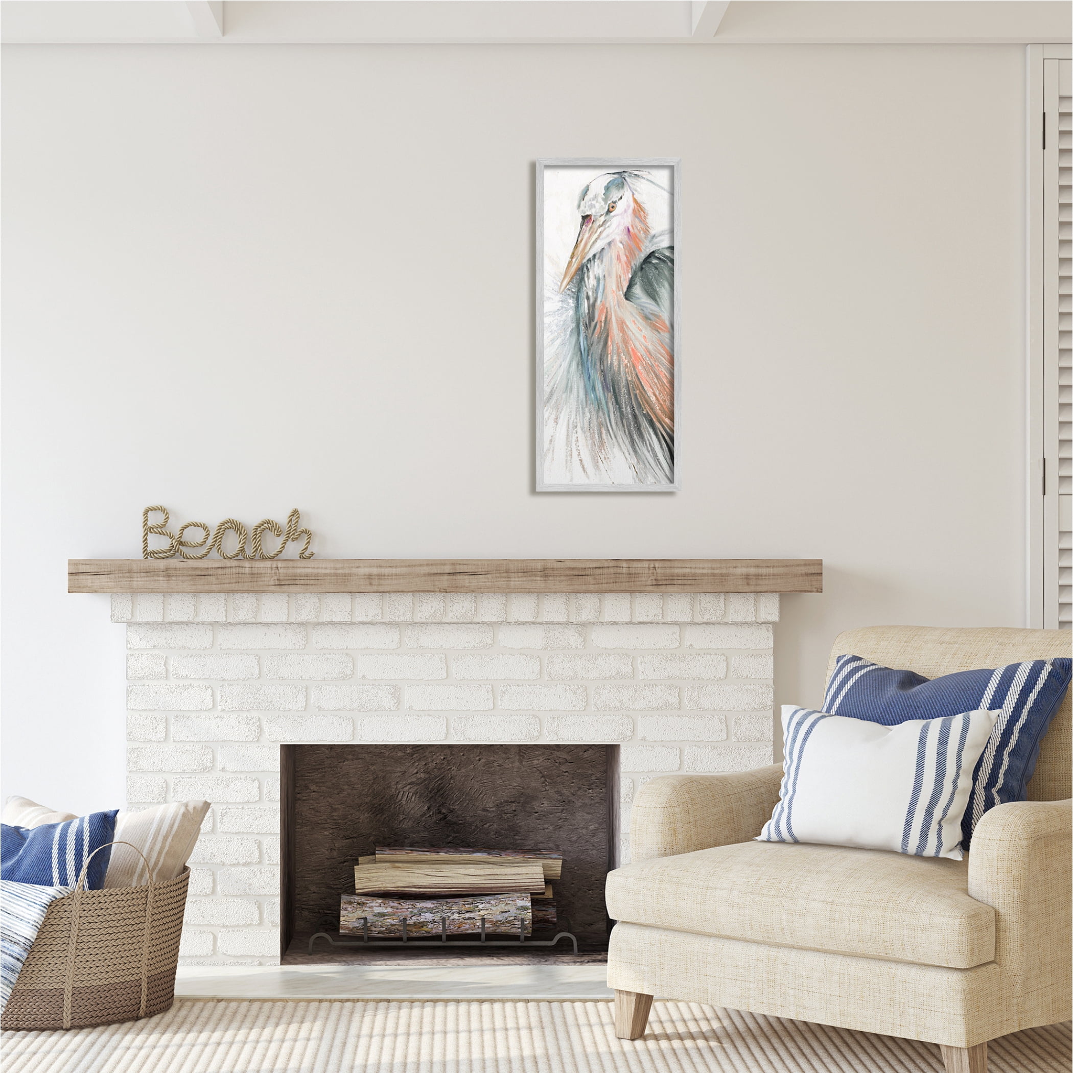 Stupell Industries Modern Heron Painting Animals & Insects Painting Gray Framed Art Print Wall Art, 13 x 30