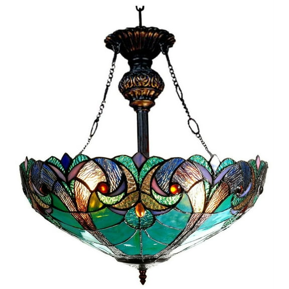 LIAISON Tiffany-style 2 Light Victorian Inverted Ceiling Pendant 18" Shade