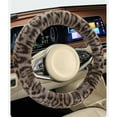 thumbnail image 2 of Leopard Print Car Steering Wheel Cover with Anti-Slip Rubber Ring Winter Warm Plush Auto Accessories Universal 15 Inch, O-Brown, 2 of 4