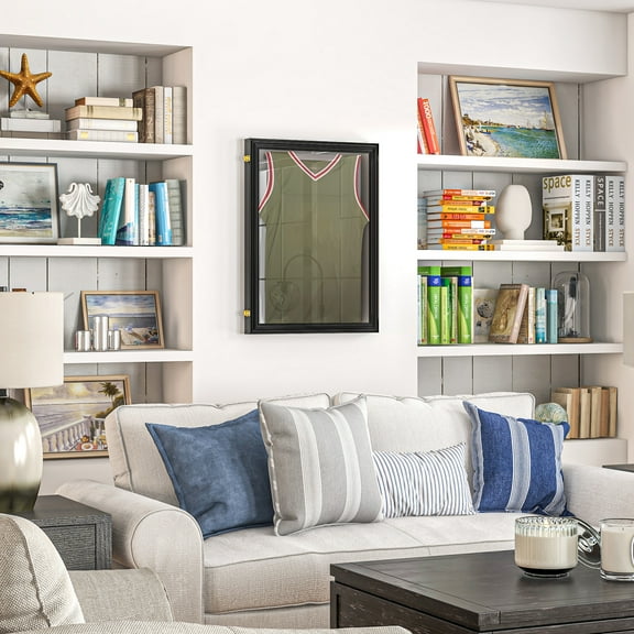 HOMCOM 24" x 32" Jersey Frame Display Case, UV-Resistant Jersey Shadow Box with 2 Keys, Hanger, Black