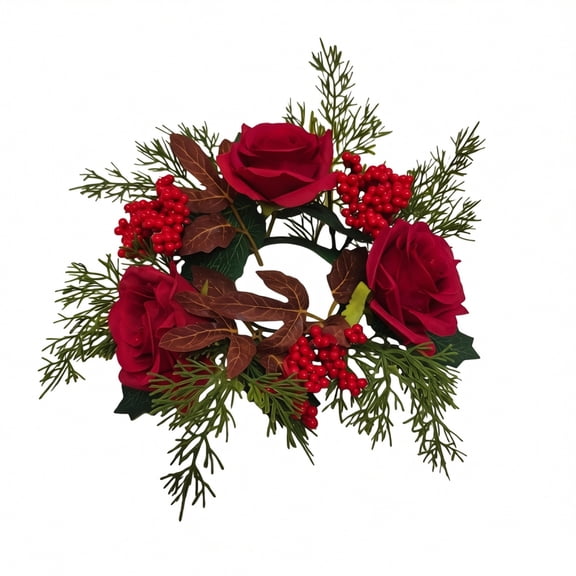 Candle Wreath, 11.81-Inch Artificial Christmas Garland with Lifelike Eucalyptus Leaves and Berries, Handcrafted Plastic Centerpiece for Table, Holiday Indoor Outdoor Home Decor