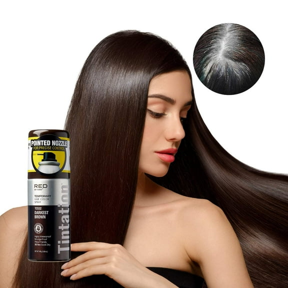 RED by Kiss Tintation Temporary Hair Color Spray, Instant Gray Root Cover Up, Water-Resistant, Smudge-Proof, Hairline & Barber Touch-Up, Quick Dry, Travel Size Spray (Darkest Brown, 1.5 OZ)
