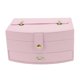 thumbnail image 1 of Organizador de pendientes y collares listo para viajar con cierre y asa, estuche de cuero portátil de 2 capas de color rosa, 1 of 8