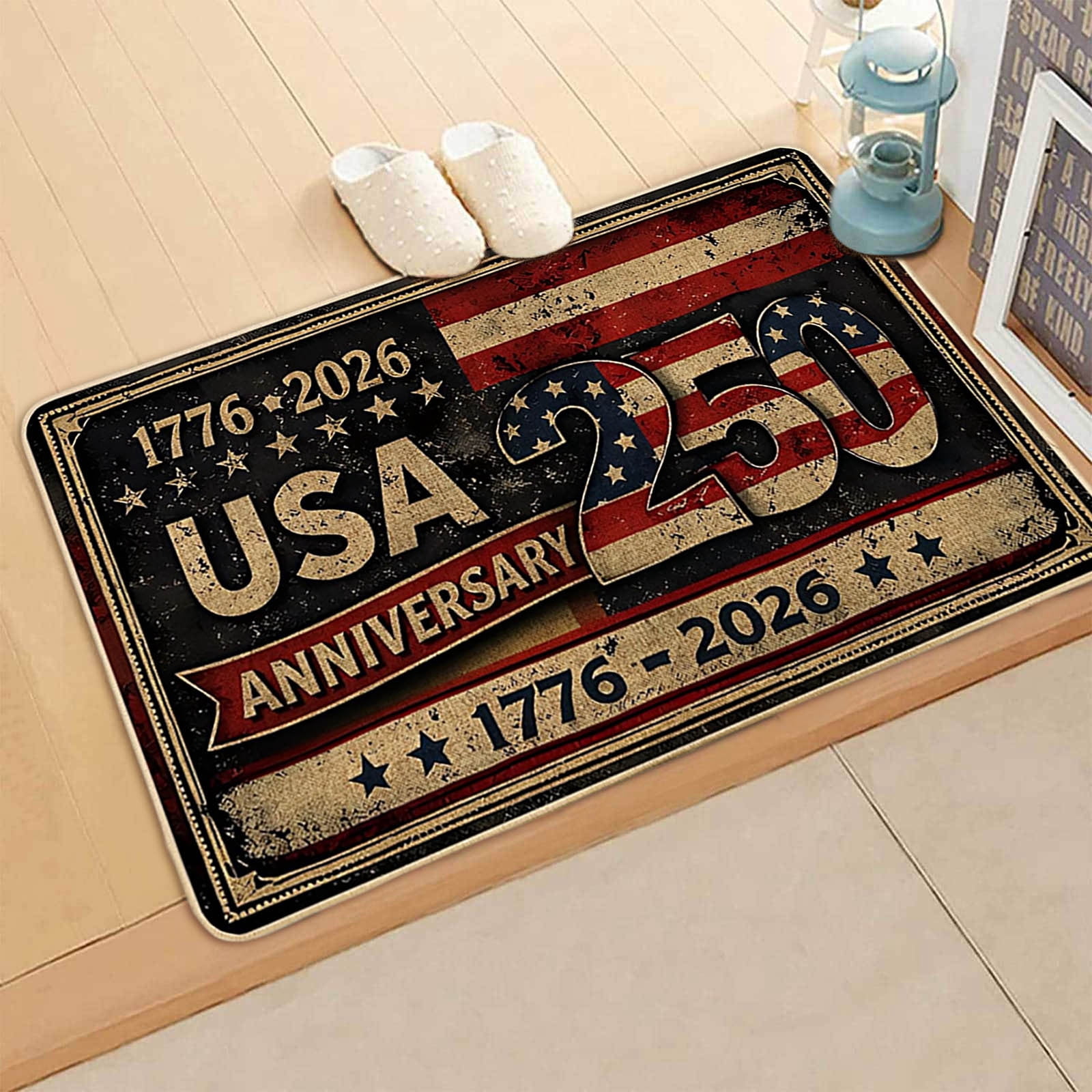 250th Anniversary Doormat, Patriotic American Flag Floor Mat, Non- Dirt Trapper Rug, Indoor Outdoor Entrance Mat For Independence Day Decor 24"x36"