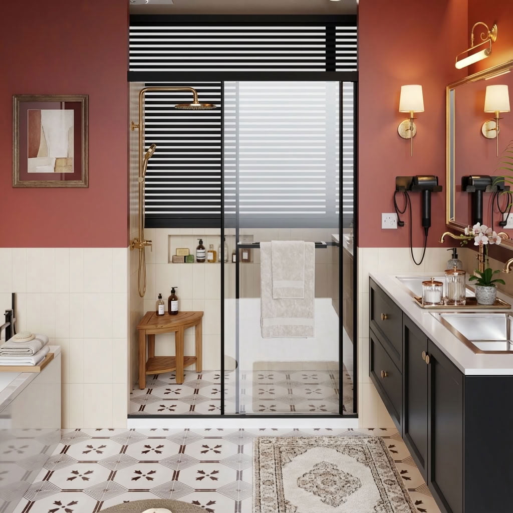 MAYEERTY Frameless Dual Sliding Shower Door, Aluminum Frame, Soft-Close Buffer Track, Easy Installation & Leak-Proof Design