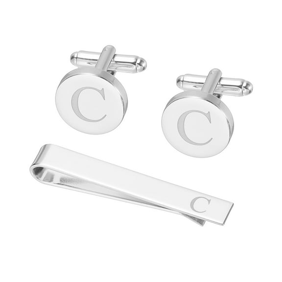 Uxcell Cuff Links, Initial Tie Clip and Cufflink Set for Men Classic Copper, Letter C(Silver Tone)