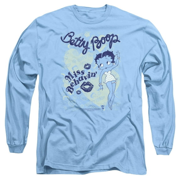 Betty Boop Miss Behavin Long Sleeve T-Shirt Adult 18/1 Carolina Blue