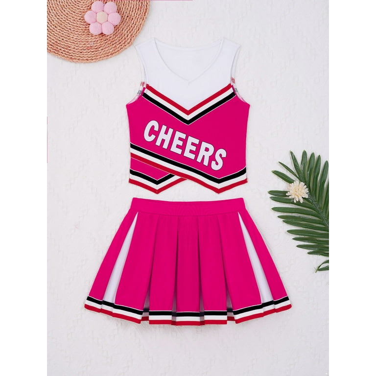 DPOIS Girls Cheer Leader Costume Cheerleading Uniform Cheer Outfit Hot Pink 14