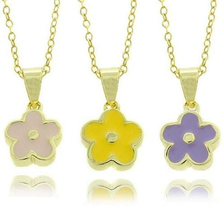 Molly and Emma 14k Gold Overlay Children's Enamel Flower Necklace Purple