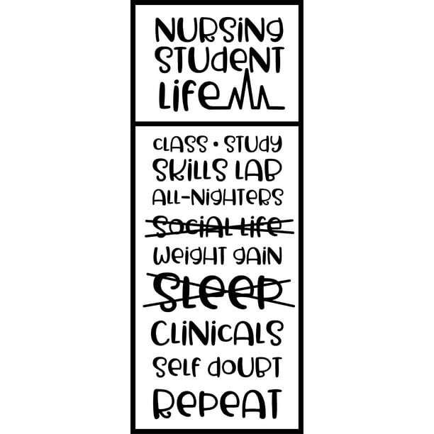 Nursing Student Life List, No Social Life Or Sleep Repeat Funny Wall Decals for Walls Peel and Stick wall art murals Black Medium 18 Inch Nursing Student Life List, No Social Life Or Sleep Repeat Funny Wall Decals for Walls Peel and Stick wall art murals Black Medium 18 Inch