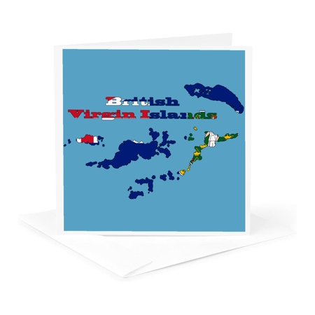 3dRose, BVI Flag in outline map and name British Virgin Islands, 1 Greeting Card with envelope