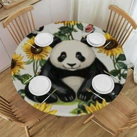 

Patifu Panda Bear Sunflowers Butterflies Round Tablecloth - Stain-Resistant & Washable - Ideal for Indoor and Outdoor Use - 100% Polyester - Outdoor Fitted - Full Width Single-Sided Printing 46 -50