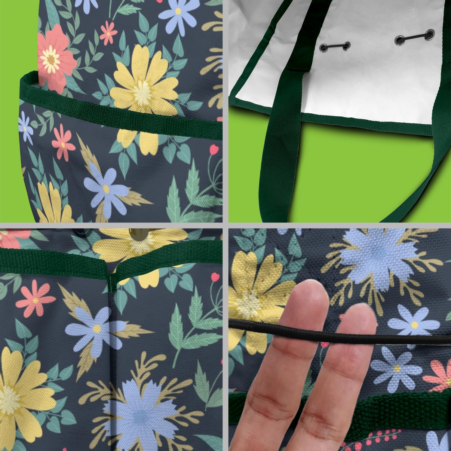 Bright Flowers Garden Tools Bag, Water-proof Oxford Garden Tote Home Organizer Gardening Tool Bag Kit Holder with 8 Pockets for Indoor and Outdoor Gardening(Tools Not Included)