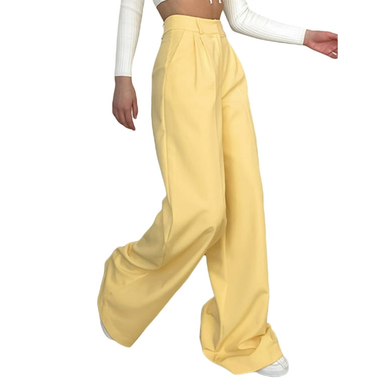 Women's Wide Leg Work Pants High Waist Long Straight Trousers Causal Pants  with Pocket 