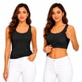 thumbnail image 2 of 1 Piece Built-in Bra Tank Top for Women, Seamless Scoop Neck Cami with Fixed Padding for Sleep & Daily Layering Black XXXL, 2 of 7