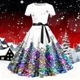 thumbnail image 2 of Nafuu Women Dress Colorful Print Short Sleeve Casual Elegant Style Flowy A Line Mini Party Wear Holiday Festive Outfit Leisure Home Sundress,White, 2 of 4