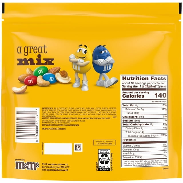 2 Pack M&M's Peanut Milk Chocolate Candy, Family Size - 18.08 oz Bulk Bag