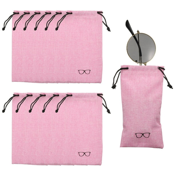 12 Piezas Funda de Lino para Gafas 7" x 3.5" Funda para Gafas de Sol Portátil con Cordón para Teléfono Móvil (Rosa)