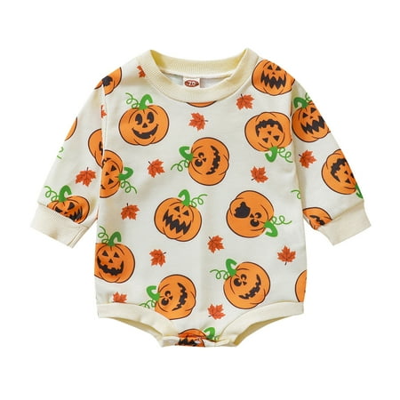 

XINSHIDE Infant Boys Girls Pumpkin Party Long Sleeve Pumpkin Prints Pullover Romper Newborn Sweatshirt Bodysuits Baby Girl Clothes