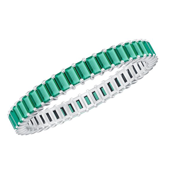 Rosec Jewels Certified Lab Created Emerald Eternity Ring for Women - Baguette Emerald Ring (AAAA Quality) - with Jewelry Box, 925 Sterling Silver, US 4.00