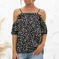 thumbnail image 4 of QLEICOM Womens Summer Tops Oversized T-shirts Sling Off-the-shoulder Ruffled Polka-dot Casual Loose Tunic Tank Tops Women Shirts Blouses Black M, 4 of 7