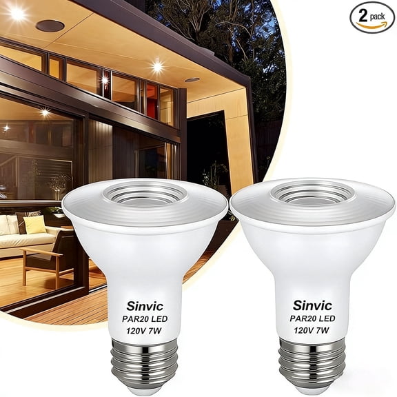 Sinvic 2 Pack PAR20 Dimmable LED Flood Light Bulb 7W 50W Equiv 480LM 3000K Warm White 120V E26 Base Indoor Outdoor