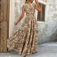 thumbnail image 5 of ZEHJUHAN Women's V-Neck Botanical Print Short Sleeve Maxi Dress, Elastic Waist Bohemian Flowy Summer Dress Khaki，S, 5 of 6