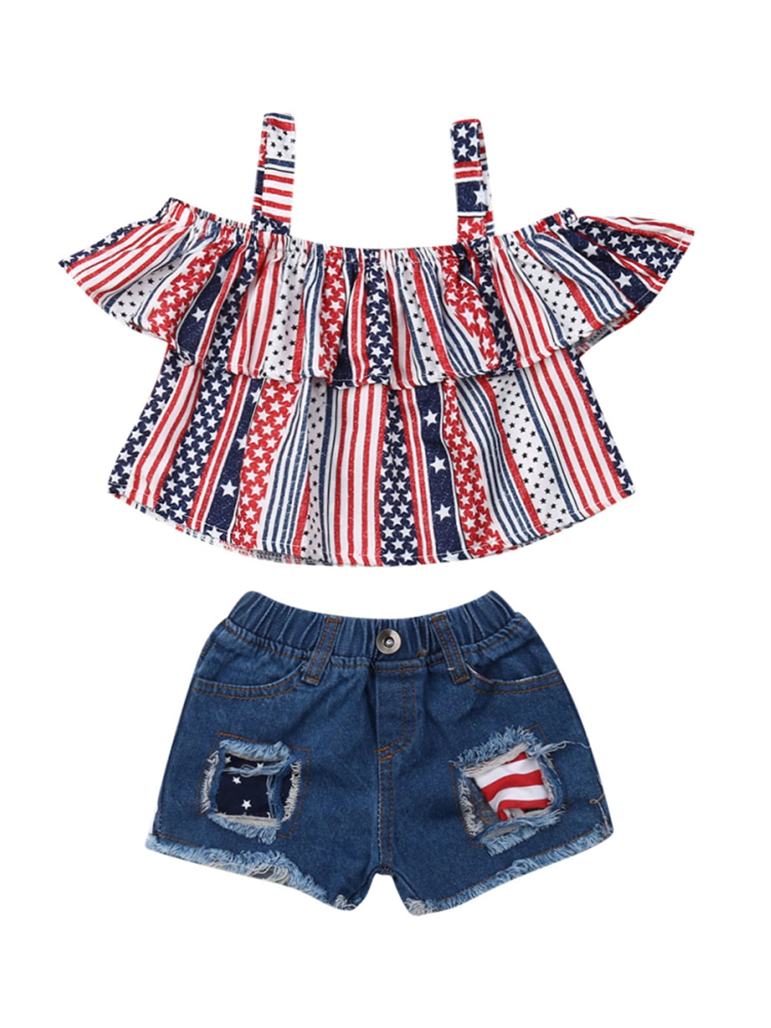 YOUNGER TREE 4th of July Toddler Baby Boy Summer Short Set American Flag Sleeveless Shirt Stripe Shorts 2Pcs Clothes