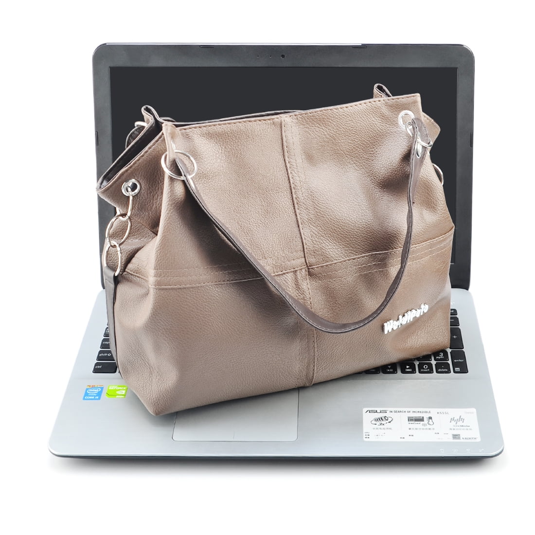 WEIDIPOLO Women Stylish Split Joint PU Leather Hobo Bags Crossbody Shoulder Bag  Handbag - Khaki 