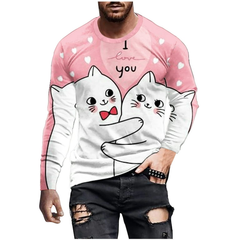 jsaierl Mens Long Sleeve Shirts 3D Paw Graphic Tee Street Fashion Crew Neck  Tops Novelty Designer T Shirts for Valentine's Day 