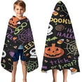 thumbnail image 3 of Halloween Spooky Words and Icons Pattern Hooded Bath Towel，50"x30" for Ages 3 To 12 Kids, Quick Dry Lightweight Soft Microfiber Hood Beach Towel Cover Up for Kids, 3 of 7